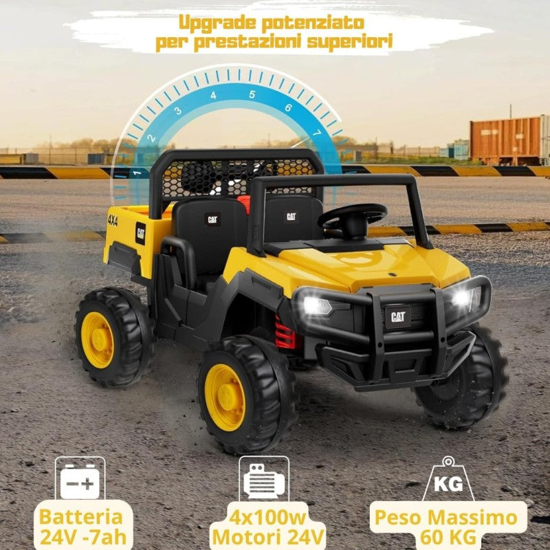 Macchina Elettrica per Bambini 2 Posti 24V UTV CAT Caterpillar – Camion con Cassone Ribaltabile, 4 Motori 100W, Telecomando