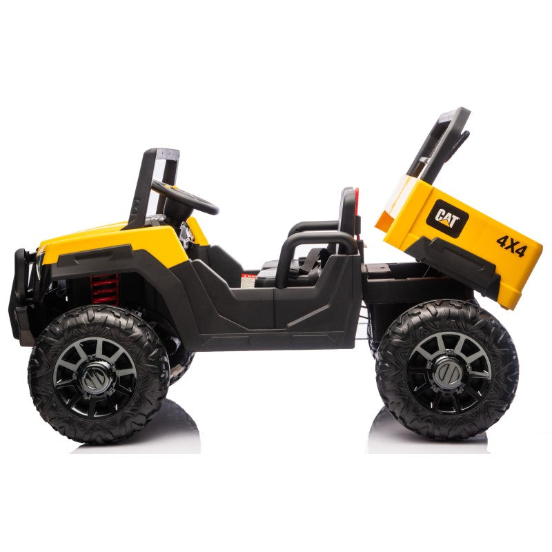 UTV CAT Caterpillar Camion da Cantiere Elettrico per Bambini 2 Posti 24V con Ruote in Gomma 4 Motori