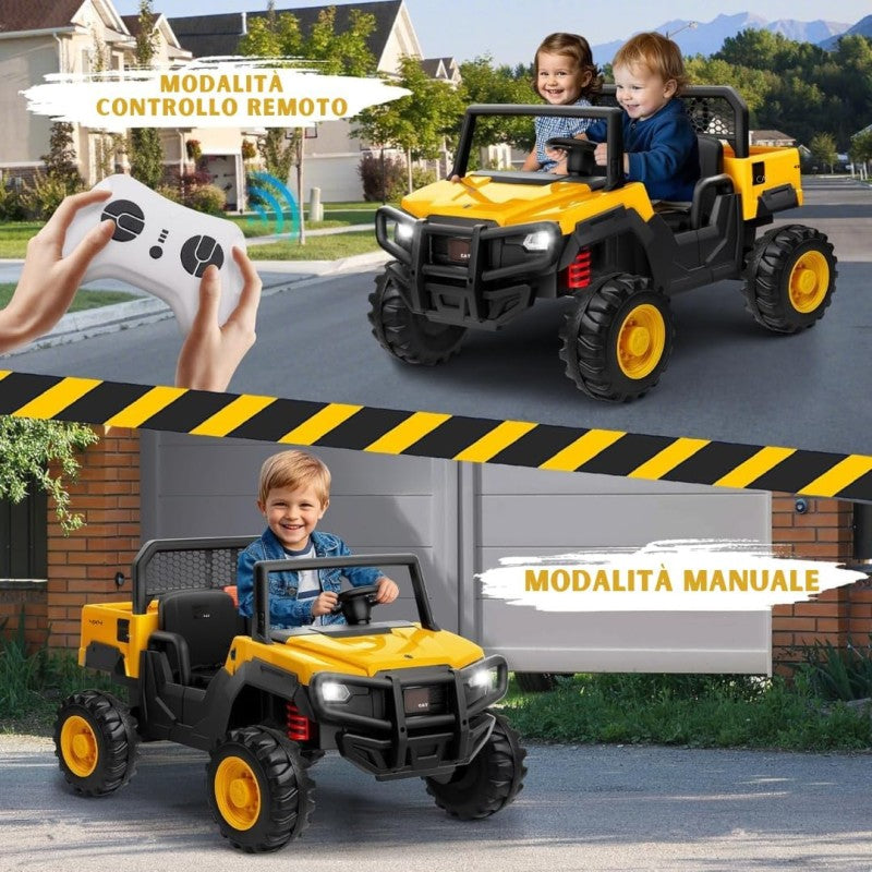 Macchina Elettrica per Bambini 2 Posti 24V UTV CAT Caterpillar – Camion con Cassone Ribaltabile, 4 Motori 100W, Telecomando