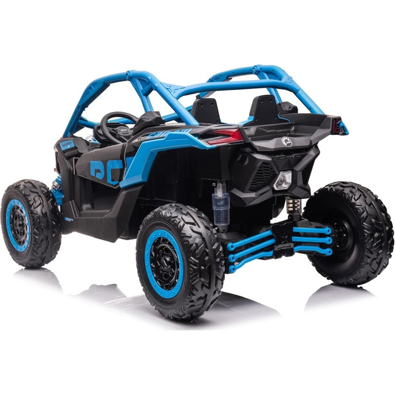 Macchina Elettrica per Bambini 2 Posti Can Am Maverick 24V Maxi Buggy con Ruote in Gomma e 4 Motori Potenti – Variante Blu