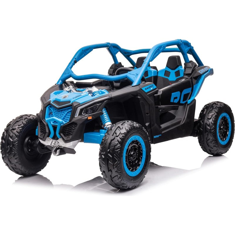 Macchina Elettrica per Bambini 2 Posti Can Am Maverick 24V Maxi Buggy con Ruote in Gomma e 4 Motori Potenti – Variante Blu