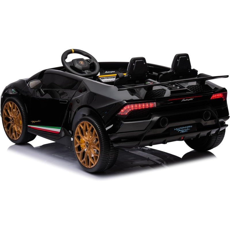 Auto Elettrica Macchina per Bambini 24V Lamborghini Huracan Spyder 2 Posti con Sedile in Pelle e Ruote in Gomma – Variante Nero