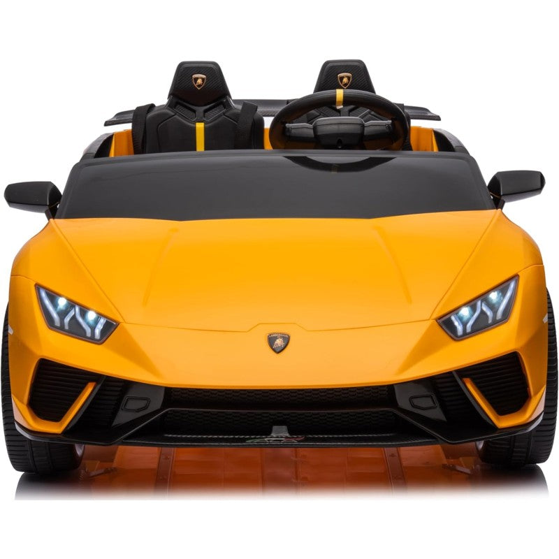 Auto Elettrica Macchina per Bambini 24V Lamborghini Huracan Spyder 2 Posti con Sedile in Pelle e Ruote in Gomma – Variante Giallo