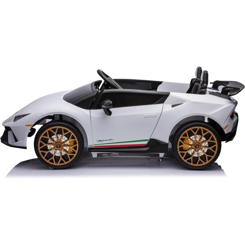 Auto Elettrica Macchina per Bambini 24V Lamborghini Huracan Spyder 2 Posti con Sedile in Pelle e Ruote in Gomma – Variante Bianco