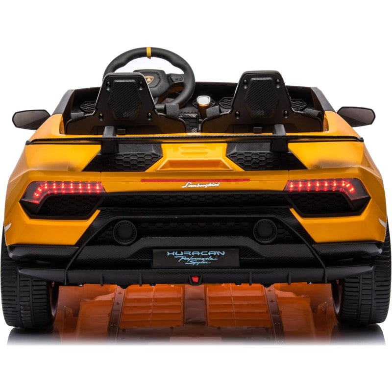Auto Elettrica Macchina per Bambini 24V Lamborghini Huracan Spyder 2 Posti con Sedile in Pelle e Ruote in Gomma – Variante Giallo