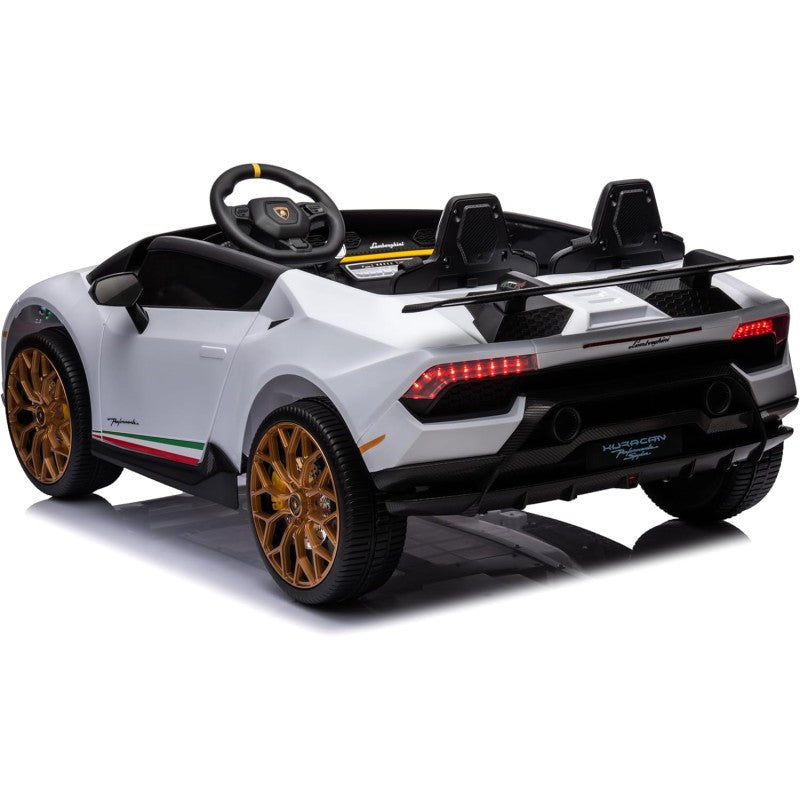 Auto Elettrica Macchina per Bambini 24V Lamborghini Huracan Spyder 2 Posti con Sedile in Pelle e Ruote in Gomma – Variante Bianco
