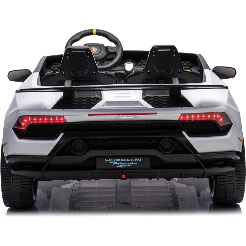 Auto Elettrica Macchina per Bambini 24V Lamborghini Huracan Spyder 2 Posti con Sedile in Pelle e Ruote in Gomma – Variante Bianco