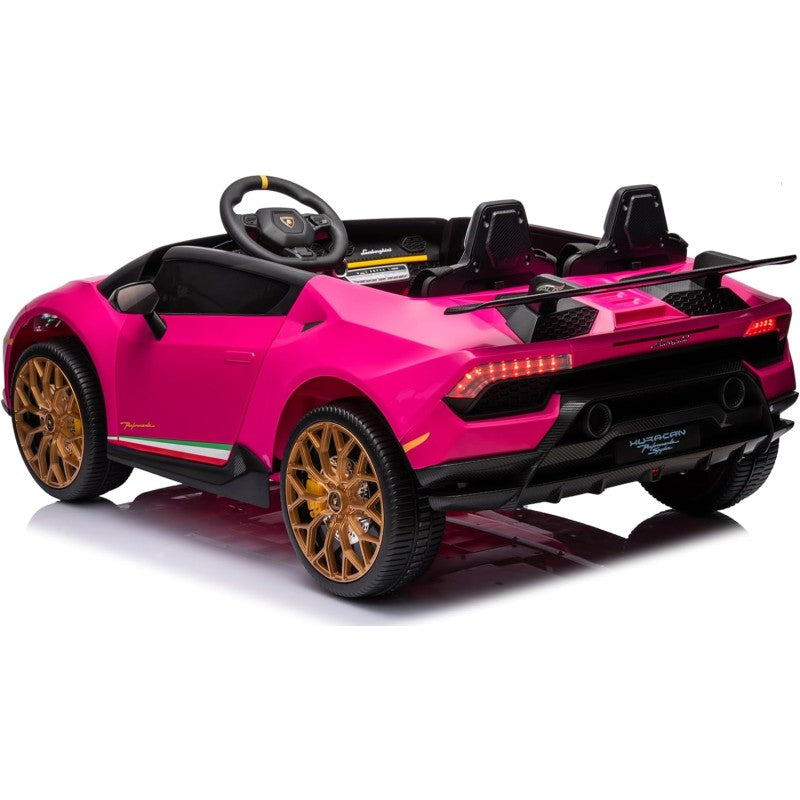 Auto Elettrica Macchina per Bambini 24V Lamborghini Huracan Spyder 2 Posti con Sedile in Pelle e Ruote in Gomma – Variante Rosa