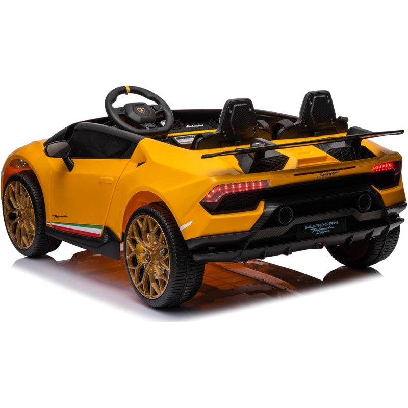 Auto Elettrica Macchina per Bambini 24V Lamborghini Huracan Spyder 2 Posti con Sedile in Pelle e Ruote in Gomma – Variante Giallo