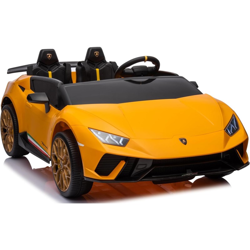 Auto Elettrica Macchina per Bambini 24V Lamborghini Huracan Spyder 2 Posti con Sedile in Pelle e Ruote in Gomma – Variante Giallo