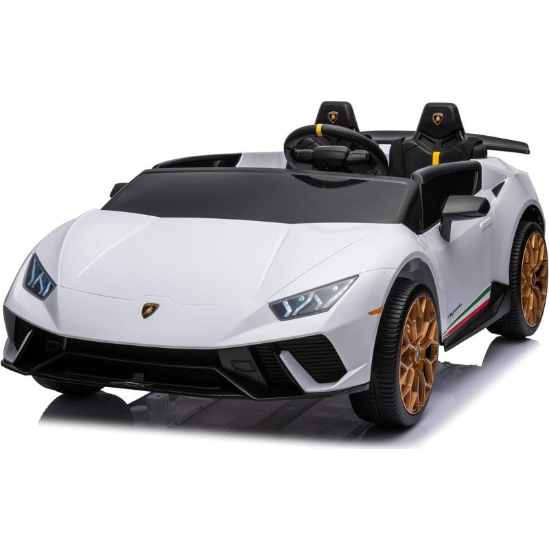 Auto Elettrica Macchina per Bambini 24V Lamborghini Huracan Spyder 2 Posti con Sedile in Pelle e Ruote in Gomma – Variante Bianco