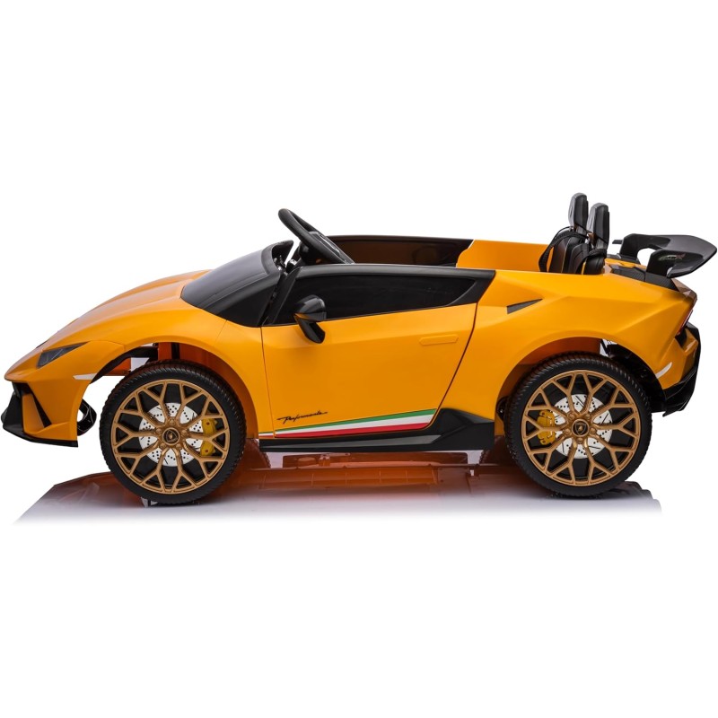 Auto Elettrica Macchina per Bambini 24V Lamborghini Huracan Spyder 2 Posti con Sedile in Pelle e Ruote in Gomma – Variante Giallo
