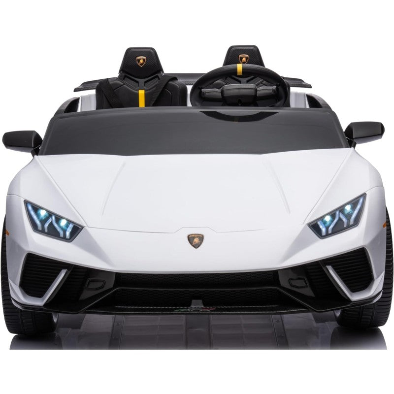 Auto Elettrica Macchina per Bambini 24V Lamborghini Huracan Spyder 2 Posti con Sedile in Pelle e Ruote in Gomma – Variante Bianco