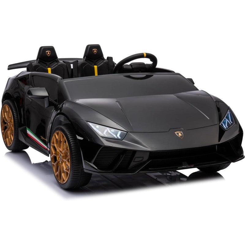 Auto Elettrica Macchina per Bambini 24V Lamborghini Huracan Spyder 2 Posti con Sedile in Pelle e Ruote in Gomma - Nero