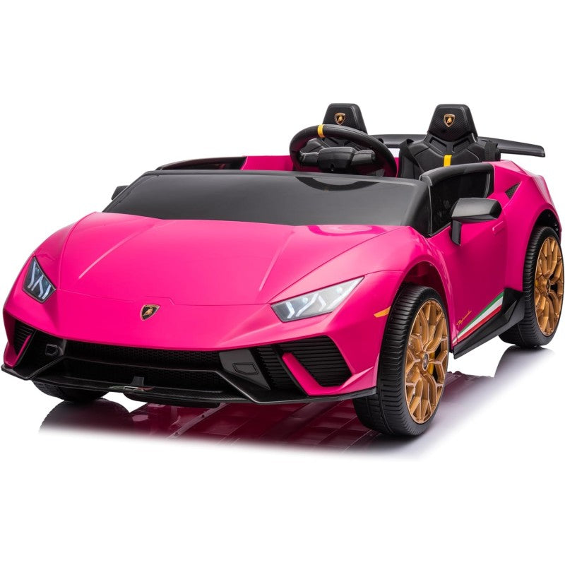 Auto Elettrica Macchina per Bambini 24V Lamborghini Huracan Spyder 2 Posti con Sedile in Pelle e Ruote in Gomma – Variante Rosa