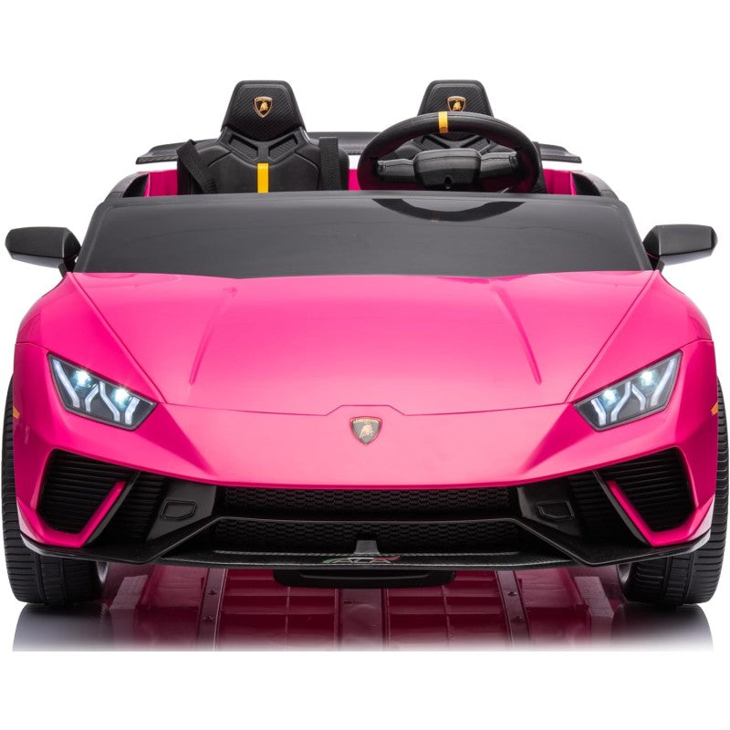 Auto Elettrica Macchina per Bambini 24V Lamborghini Huracan Spyder 2 Posti con Sedile in Pelle e Ruote in Gomma – Variante Rosa