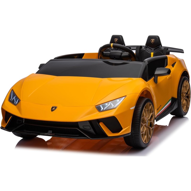 Auto Elettrica Macchina per Bambini 24V Lamborghini Huracan Spyder 2 Posti con Sedile in Pelle e Ruote in Gomma - Giallo