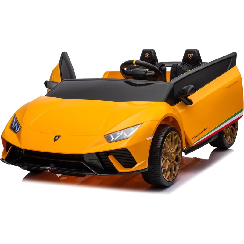 Auto Elettrica Macchina per Bambini 24V Lamborghini Huracan Spyder 2 Posti con Sedile in Pelle e Ruote in Gomma – Variante Giallo