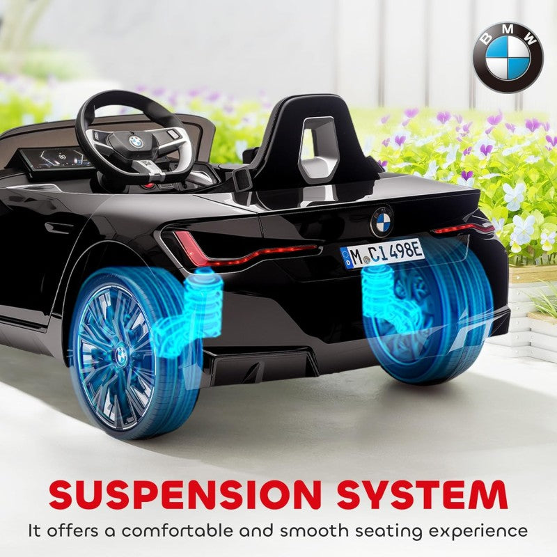 Macchina Elettrica per Bambini BMW I4 Telecomandata 12v con Fari a Led Bluetooth Cinture di Sicurezza a 3 Punti – Variante Nero