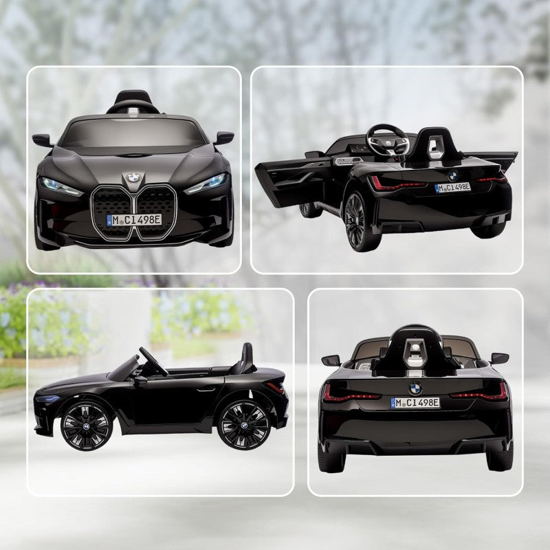 Macchina Elettrica per Bambini BMW I4 Telecomandata 12v con Fari a Led Bluetooth Cinture di Sicurezza a 3 Punti – Variante Nero