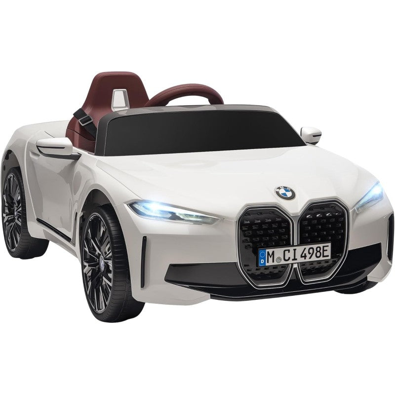 Macchina Elettrica per Bambini BMW I4 Telecomandata 12v con Fari a Led Bluetooth Cinture di Sicurezza a 3 Punti - Bianco