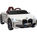Macchina Elettrica per Bambini BMW I4 Telecomandata 12v con Fari a Led Bluetooth Cinture di Sicurezza a 3 Punti – Variante Bianco