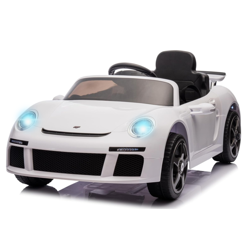 Macchina Elettrica per Bambini Porsche Ruf Ctr3 Telecomandata con Cintura di Sicurezza a 5 Punti Porte Apribili 12V - Bianco