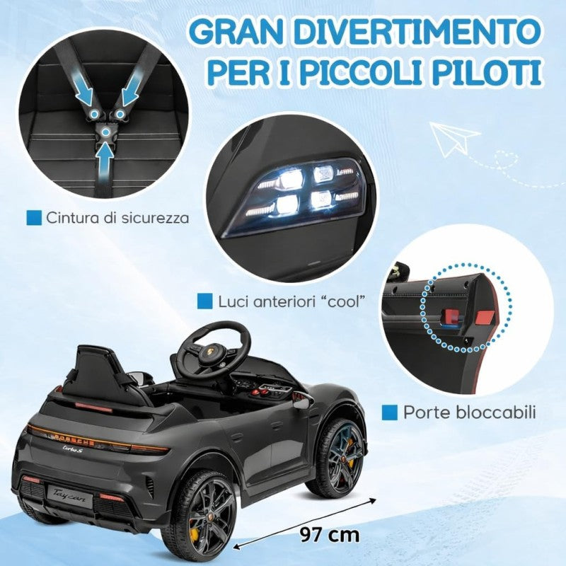 Macchina Elettrica per Bambini Porsche Taycan Turbo S 12V monoposto con Telecomando Cintura a 3 Punti – Variante Grigio