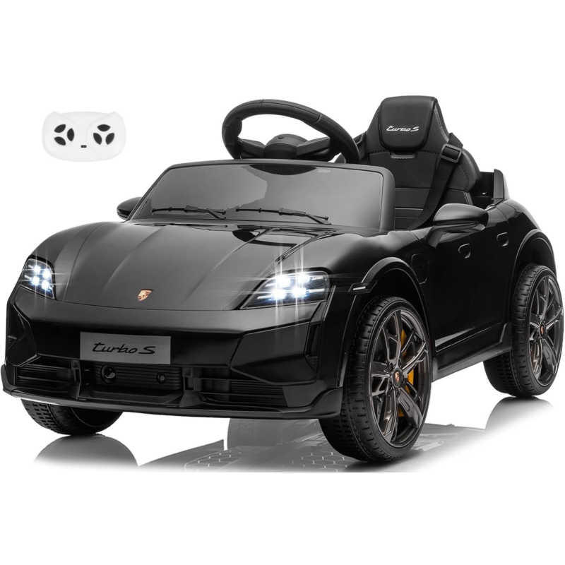 Macchina Elettrica per Bambini Porsche Taycan Turbo S 12V monoposto con Telecomando Cintura a 3 Punti – Variante Nero