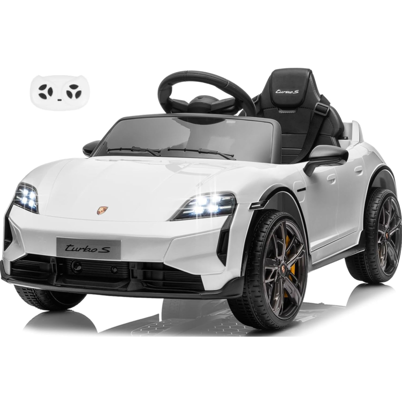 Macchina Elettrica per Bambini Porsche Taycan Turbo S 12V monoposto con Telecomando Cintura a 3 Punti - Bianco