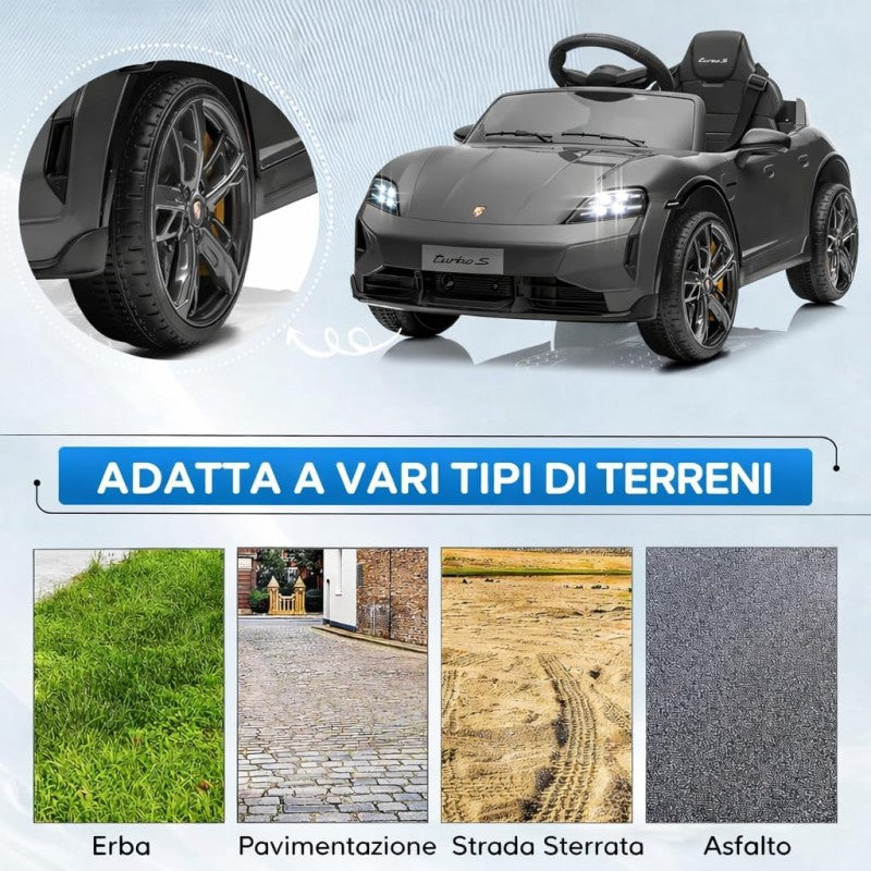 Macchina Elettrica per Bambini Porsche Taycan Turbo S 12V monoposto con Telecomando Cintura a 3 Punti – Variante Grigio
