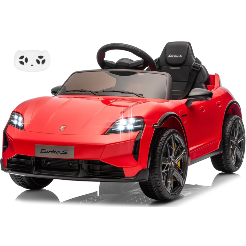 Macchina Elettrica per Bambini Porsche Taycan Turbo S 12V monoposto con Telecomando Cintura a 3 Punti - Rosso