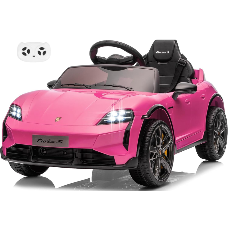 Macchina Elettrica per Bambini Porsche Taycan Turbo S 12V monoposto con Telecomando Cintura a 3 Punti - Rosa