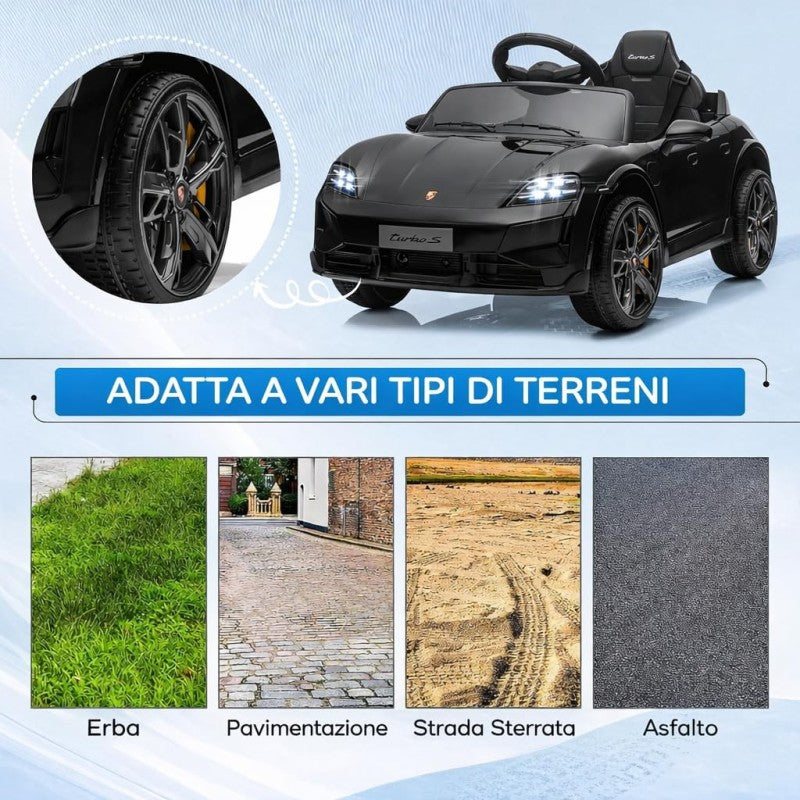 Macchina Elettrica per Bambini Porsche Taycan Turbo S 12V monoposto con Telecomando Cintura a 3 Punti – Variante Nero