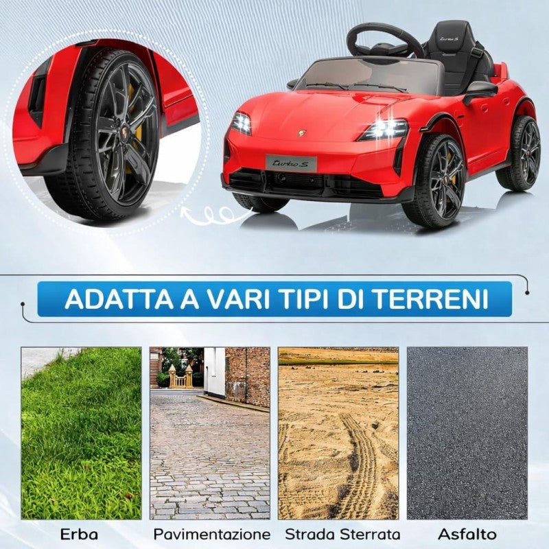 Macchina Elettrica per Bambini Porsche Taycan Turbo S 12V monoposto con Telecomando Cintura a 3 Punti – Variante Rosso
