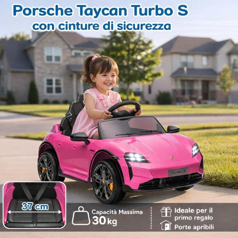 Macchina Elettrica per Bambini Porsche Taycan Turbo S 12V monoposto con Telecomando Cintura a 3 Punti – Variante Rosa