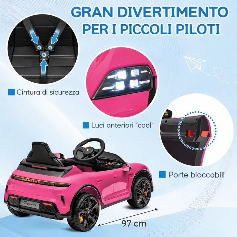 Macchina Elettrica per Bambini Porsche Taycan Turbo S 12V monoposto con Telecomando Cintura a 3 Punti – Variante Rosa
