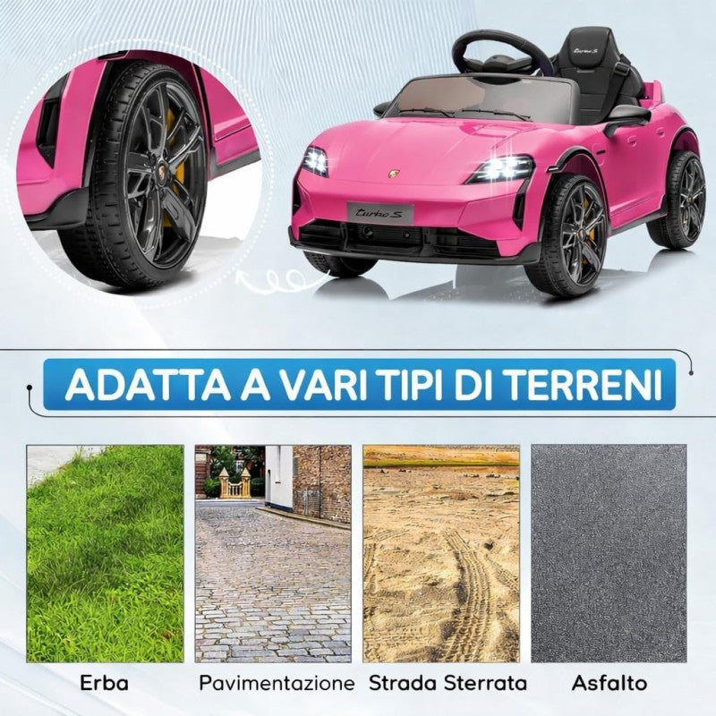 Macchina Elettrica per Bambini Porsche Taycan Turbo S 12V monoposto con Telecomando Cintura a 3 Punti – Variante Rosa