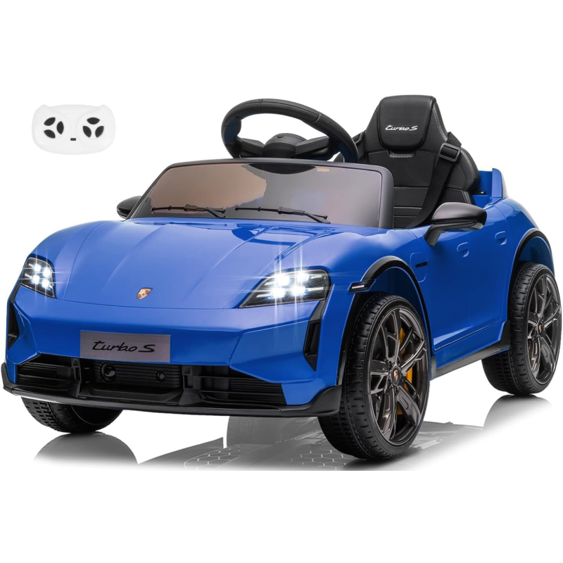 Macchina Elettrica per Bambini Porsche Taycan Turbo S 12V monoposto con Telecomando Cintura a 3 Punti - Blu