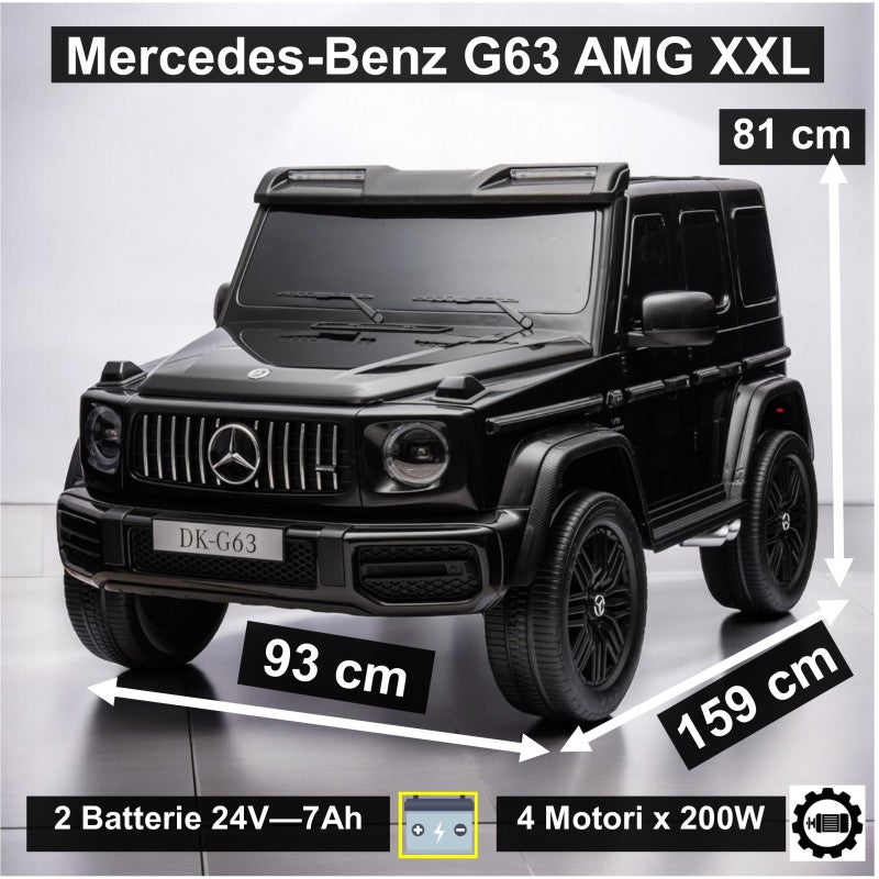 Mercedes AMG G63 Maxi 24V Auto Elettrica per Bambini 2 Posti con 4 Motori Telecomando Sedile in Pelle e Ruote in Gomma – Variante Nero