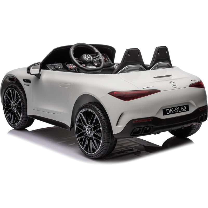 Mercedes SL 63 AMG Auto Elettrica 12V Macchina per Bambini 2 Posti con Sedile in Pelle Telecomando Bluetooth Ruote in Gomma – Variante Bianco