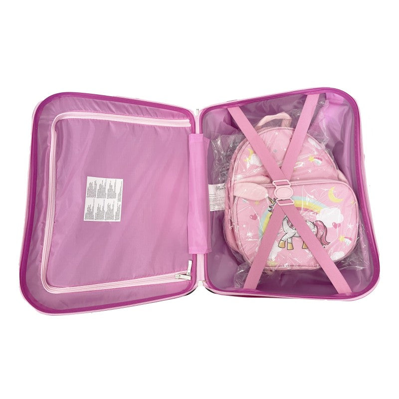 MonTravel Valigia Trolley Unicorno Cavalcabile per Bambini con Asta Telescopica Poggiapiedi e Zainetto MT-025 Horse