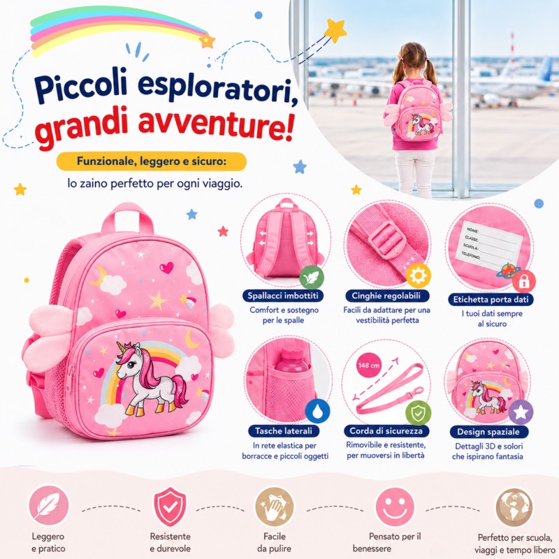 MonTravel Valigia Trolley Unicorno Cavalcabile per Bambini con Asta Telescopica Poggiapiedi e Zainetto MT-025 Horse