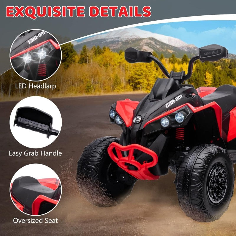 Super Quad con Licenza Ufficiale Can-Am Renegade 12V ATV con Sedile in Pelle Telecomando Ammortizzatori e Cinture di Sicurezza – Variante Rosso