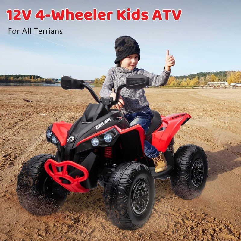 Super Quad con Licenza Ufficiale Can-Am Renegade 12V ATV con Sedile in Pelle Telecomando Ammortizzatori e Cinture di Sicurezza – Variante Rosso