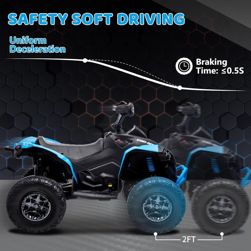 Super Quad con Licenza Ufficiale Can-Am Renegade 12V ATV con Sedile in Pelle Telecomando Ammortizzatori e Cinture di Sicurezza – Variante Blu