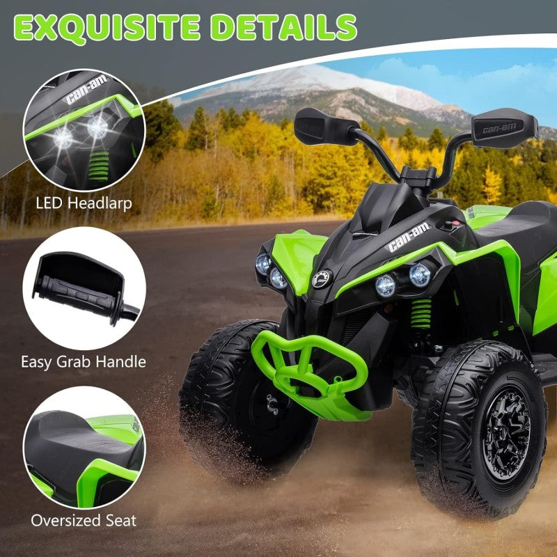 Super Quad con Licenza Ufficiale Can-Am Renegade 12V ATV con Sedile in Pelle Telecomando Ammortizzatori e Cinture di Sicurezza – Variante Verde