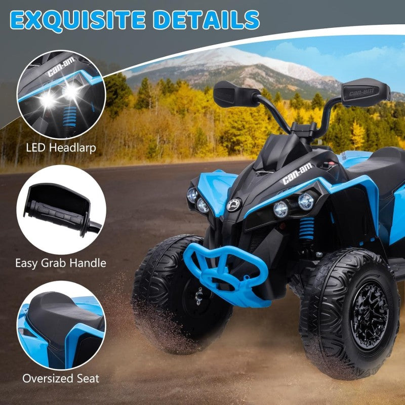 Super Quad con Licenza Ufficiale Can-Am Renegade 12V ATV con Sedile in Pelle Telecomando Ammortizzatori e Cinture di Sicurezza – Variante Blu