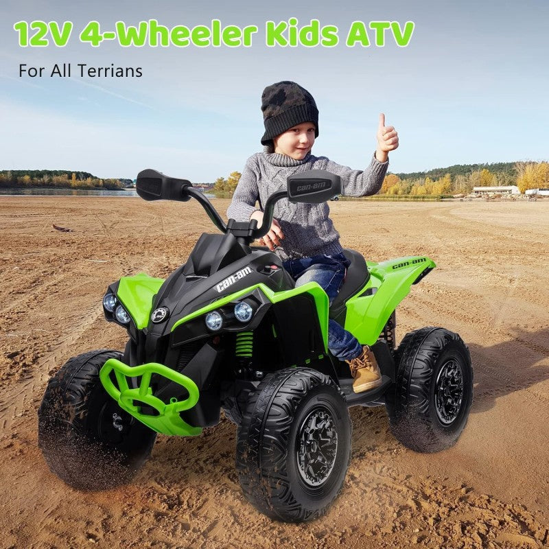 Super Quad con Licenza Ufficiale Can-Am Renegade 12V ATV con Sedile in Pelle Telecomando Ammortizzatori e Cinture di Sicurezza – Variante Verde