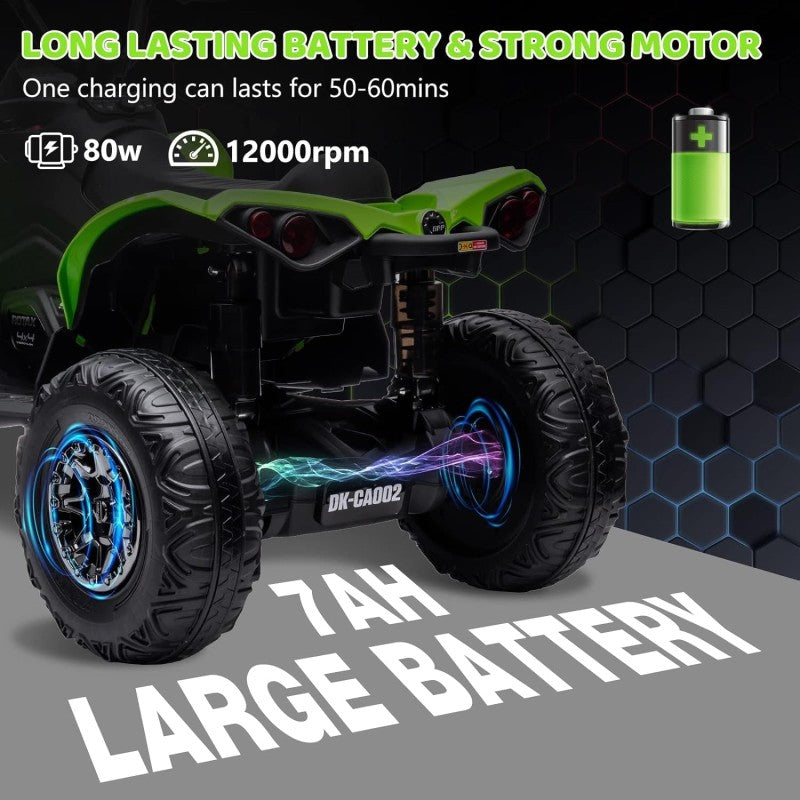 Super Quad con Licenza Ufficiale Can-Am Renegade 12V ATV con Sedile in Pelle Telecomando Ammortizzatori e Cinture di Sicurezza – Variante Verde